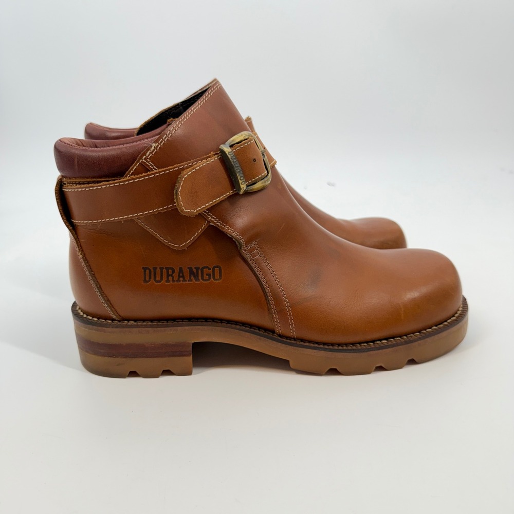 Durango SW1472 Mens Tan Leather Square Toe Buckle Ankle Boots Size 9.5‎ D Brazil